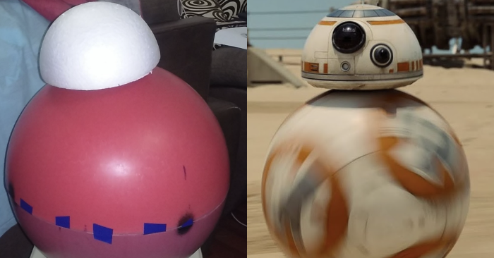 BB8-shaped rolling robot with its spherical body and domed head