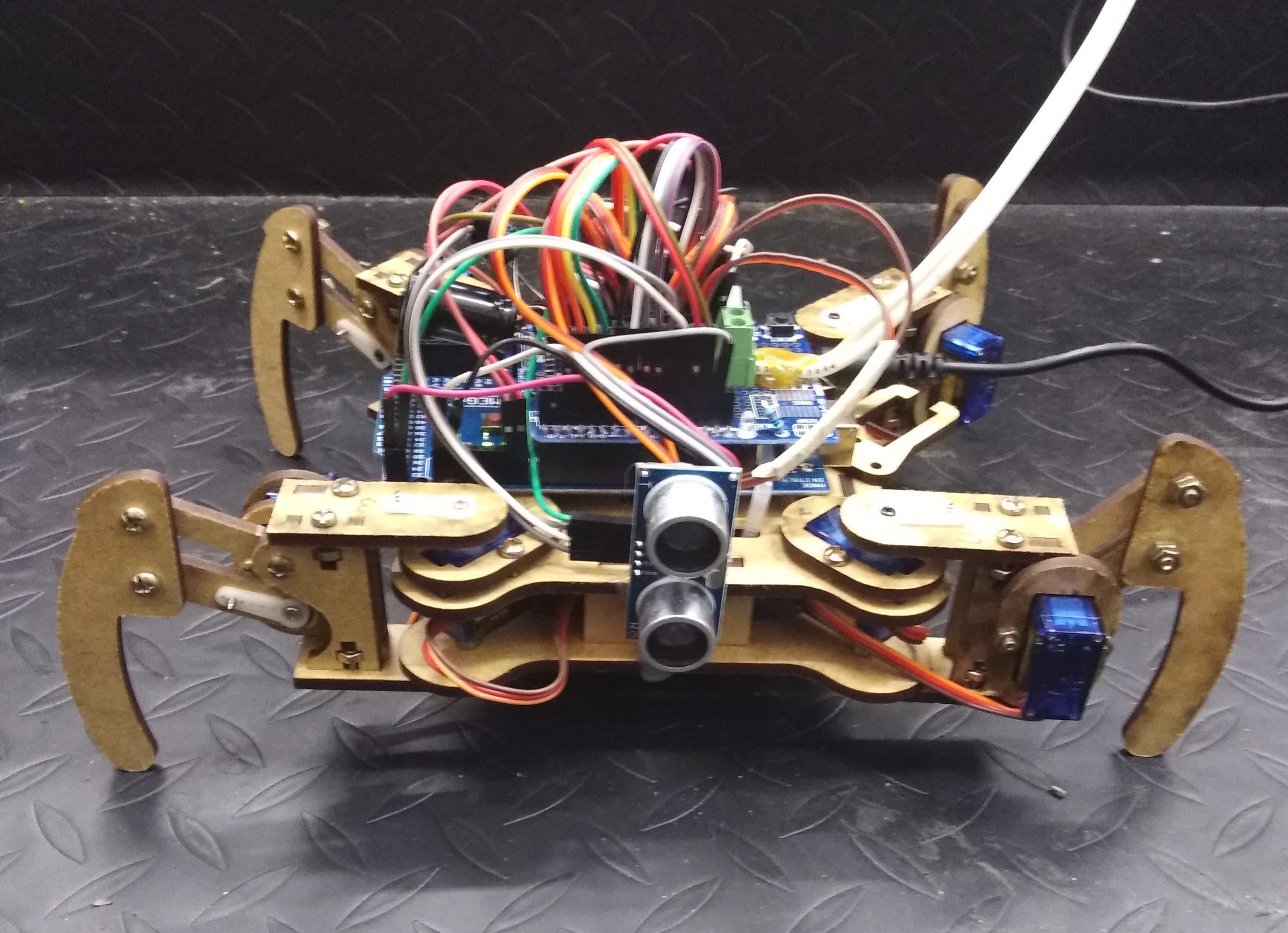 Finished 8 DOF spider robot on a black background